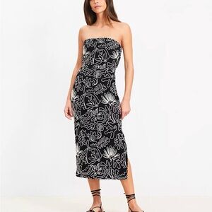 LOFT Strapless Tropical Floral Black and White Dress- Size 10